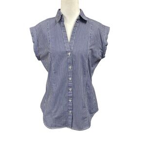7th Avenue Blue Striped Sleeveless Button Top Sz Small